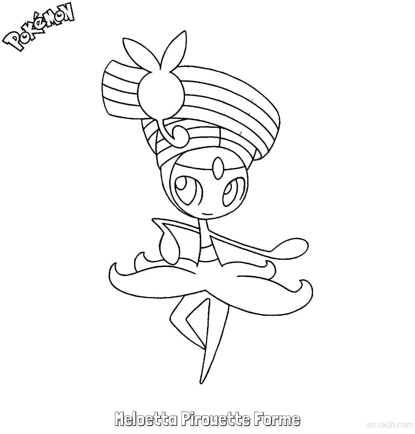 美洛耶塔 舞步形态简笔画 - 免费可打印宝可梦简笔画简笔画涂色画 – 为儿童和成人提供的免费可打印简笔画涂色画